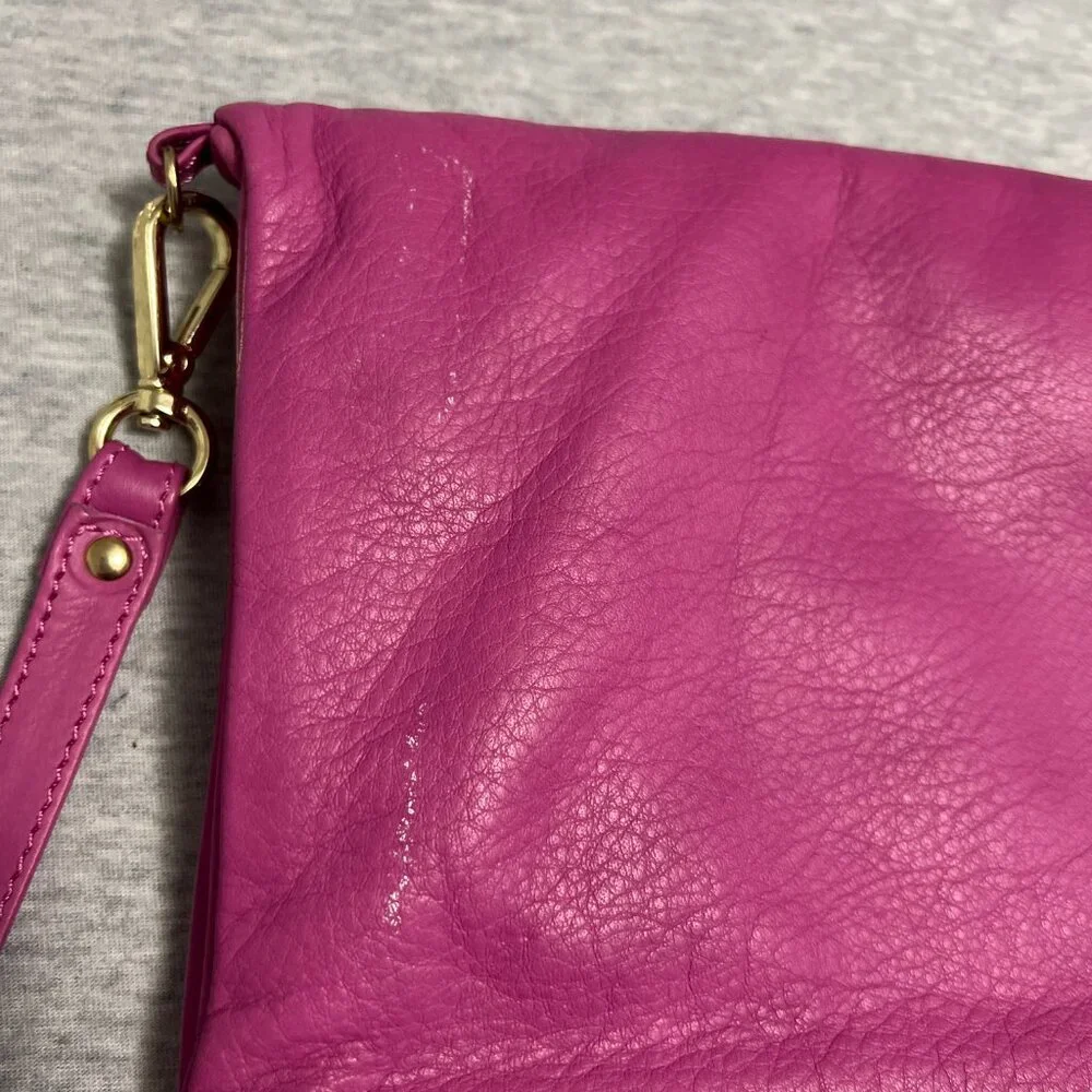 Alberta Di Canio Pink Genuine Leather Wristlet Clutch Made In Italy With Gold-To